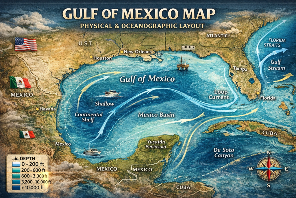 Gulf of Mexico Map: Discover Its Physical and Oceanographic Layout 1 gulf of mexico map